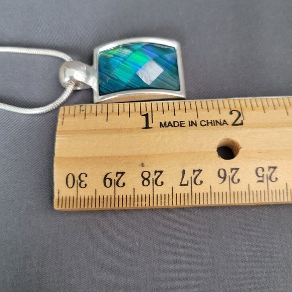 KC Blue Stone Rectangle Pendant Necklace Earrings Fashion Set Blue Silver Tone - Picture 10 of 12